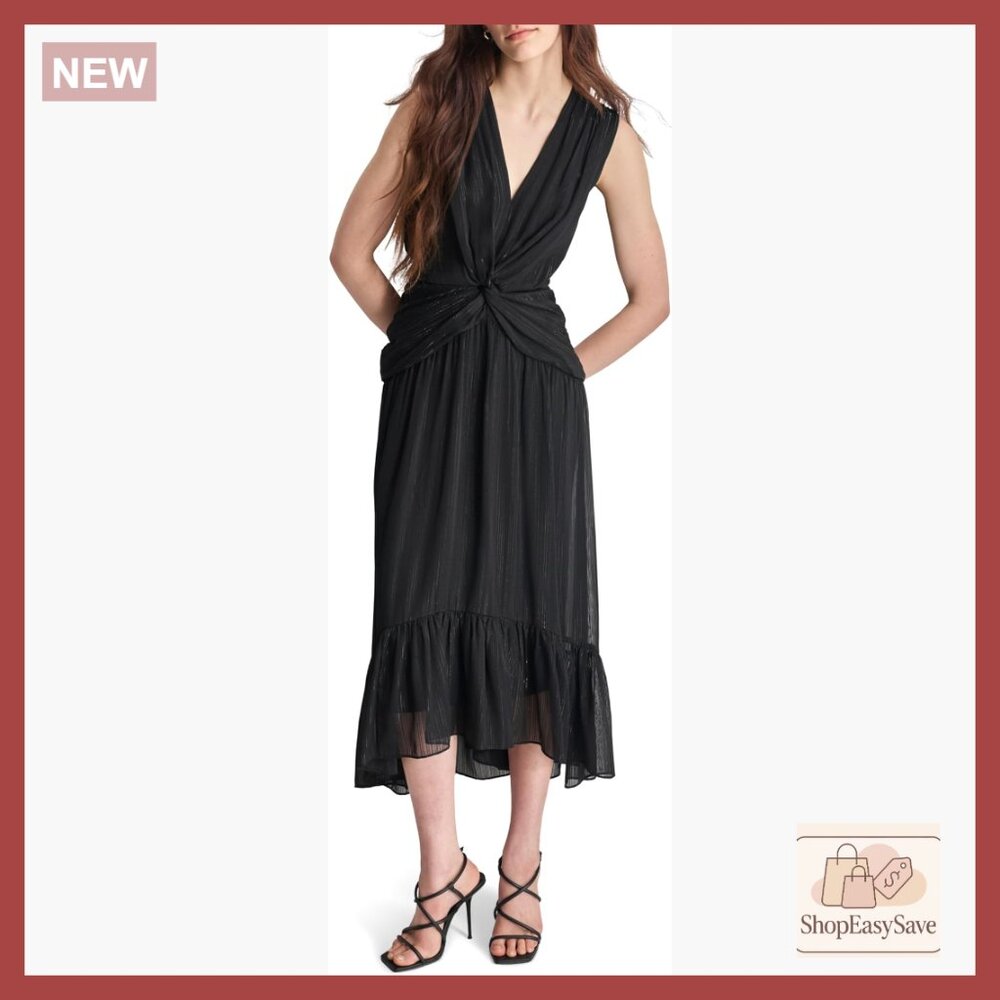 V-Neck Twist Front Sleeveless Maxi Dress Elegant Fit Flare Travel Ready